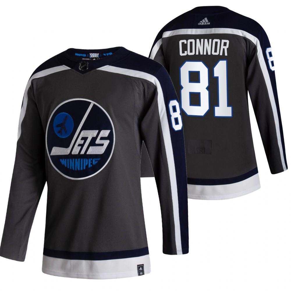 2021 Adidias Winnipeg Jets 81 Kyle Connor Black Men Reverse Retro Alternate NHL Jersey